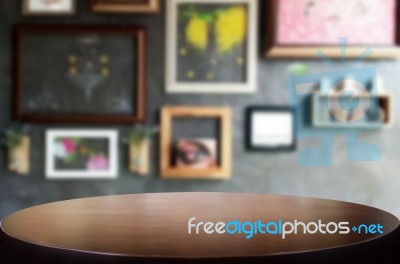 Selected Focus Empty Brown Wooden Table And Coffee Shop Or Resta… Stock Photo