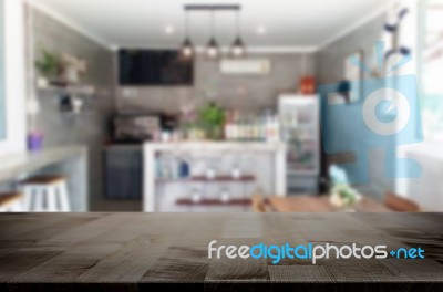 Selected Focus Empty Brown Wooden Table And Coffee Shop Or Resta… Stock Photo