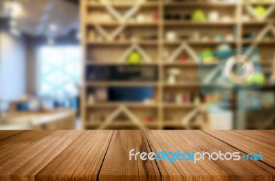 Selected Focus Empty Brown Wooden Table And Coffee Shop Or Resta… Stock Photo