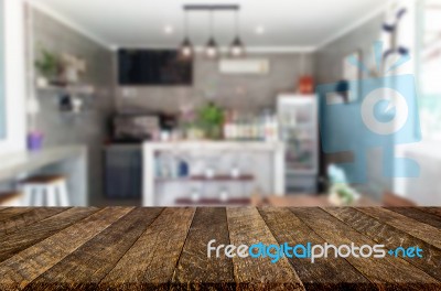 Selected Focus Empty Brown Wooden Table And Coffee Shop Or Resta… Stock Photo