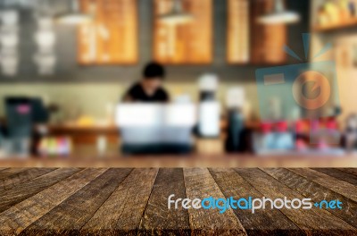 Selected Focus Empty Brown Wooden Table And Coffee Shop Or Resta… Stock Photo