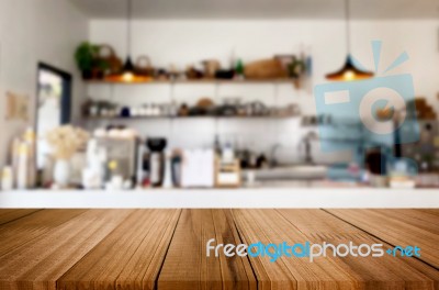 Selected Focus Empty Brown Wooden Table And Coffee Shop Or Resta… Stock Photo