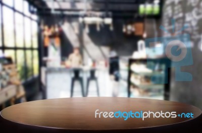 Selected Focus Empty Brown Wooden Table And Coffee Shop Or Resta… Stock Photo