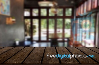 Selected Focus Empty Brown Wooden Table And Coffee Shop Or Resta… Stock Photo