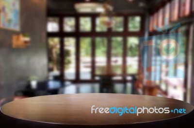 Selected Focus Empty Brown Wooden Table And Coffee Shop Or Resta… Stock Photo