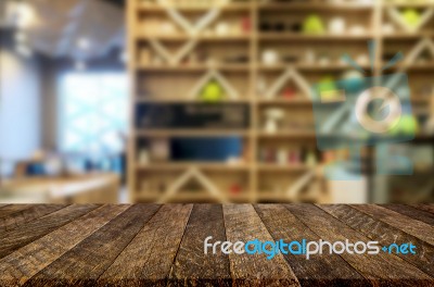 Selected Focus Empty Brown Wooden Table And Coffee Shop Or Resta… Stock Photo