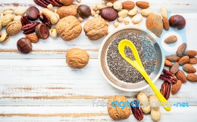 Selection Food Sources Of Omega 3 And Unsaturated Fats. Superfoo… Stock Photo