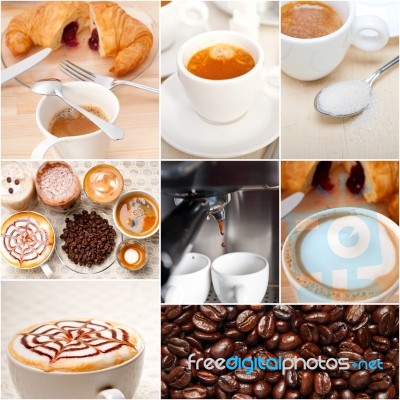 Selection Of Different Coffee Type On Collage Composition Stock Photo