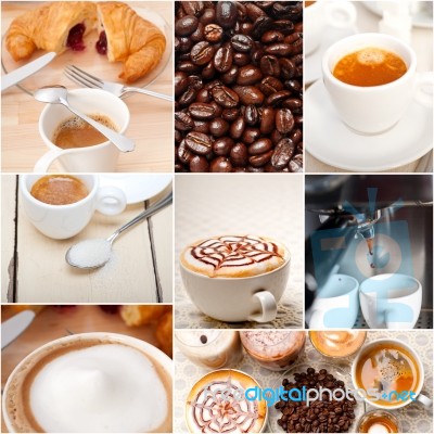 Selection Of Different Coffee Type On Collage Composition Stock Photo