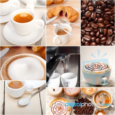 Selection Of Different Coffee Type On Collage Composition Stock Photo