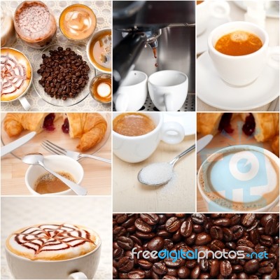 Selection Of Different Coffee Type On Collage Composition Stock Photo