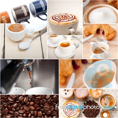 Selection Of Different Coffee Type On Collage Composition Stock Photo