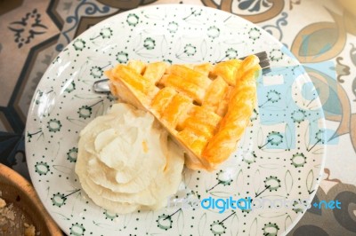 Selective Focus Coconut Pie With Coconut Cream And Meringue Stock Photo