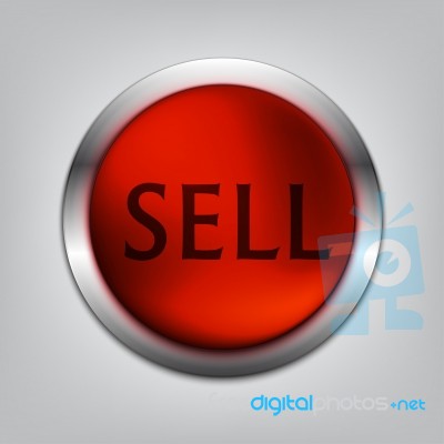 Sell Red Button Realistic Stock Image