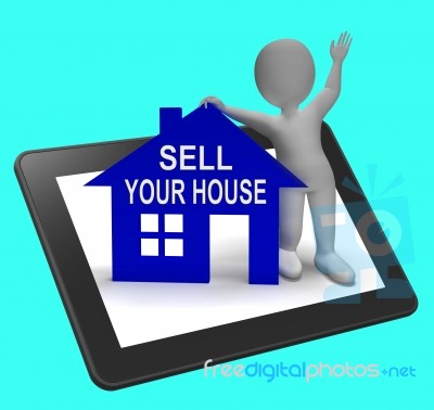 Sell Your House Home Tablet Shows Putting Property On The Market… Stock Image