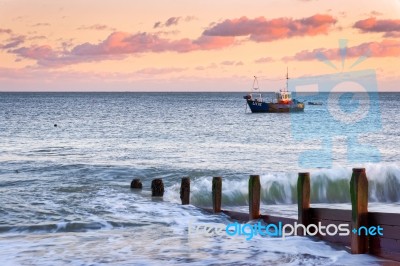 Selsey Bill, West Sussex/uk - January 1 : Fising Boat Moored Off… Stock Photo