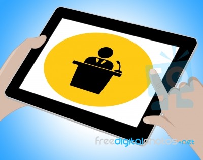 Seminar Tablet Indicates Forum Online 3d Illustration Stock Image