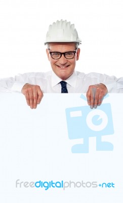 Senior Architect with blank board Stock Photo