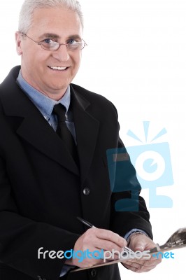 Senior Business Man Writing Stock Photo