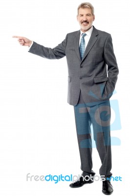 Senior Businessperson Pointing Copy Space Stock Photo