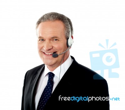 Senior Customer Service Operator Stock Photo