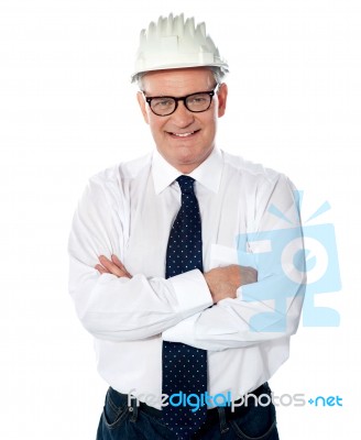 Senior Engineer With Hard Hat Stock Photo