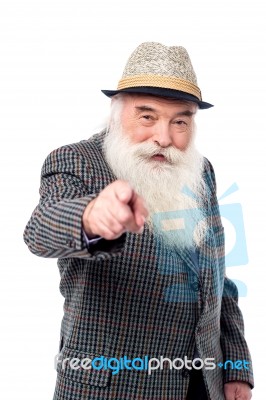 Senior Man Pointing Towards You Stock Photo