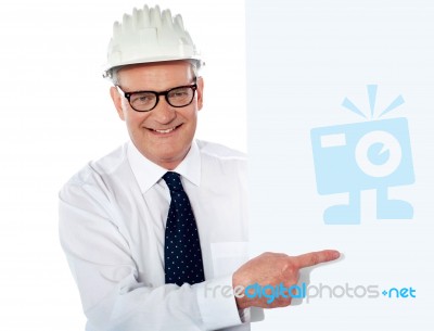 Senior Man showing blank board Stock Photo