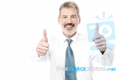 Senior Man Showing Double Thumbs Up Stock Photo