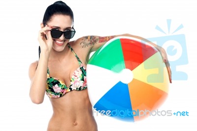 Sensual Bikini Woman With A Beach Ball Stock Photo