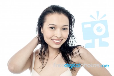 Sensual Smiling Female Model Stock Photo