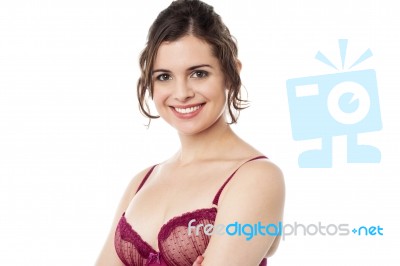 Sensual Young Woman Posing In Pink Lingerie Stock Photo