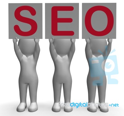 Seo Banners Mean Optimized Web Search And Development Stock Image