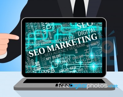 Seo Marketing Indicates Search Engines And Advertising Stock Image