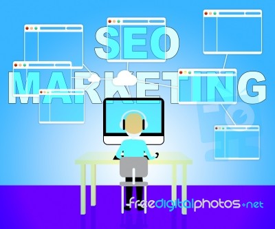 Seo Marketing Shows Search Engines 3d Illustration Stock Image