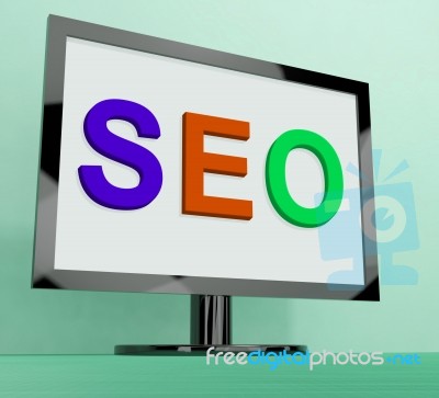 Seo On Monitor Shows Search Engine Optimization Online Stock Image