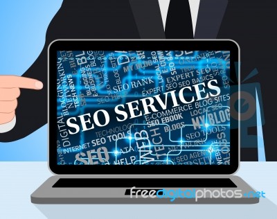 Seo Services Means Search Engines And Assist Stock Image