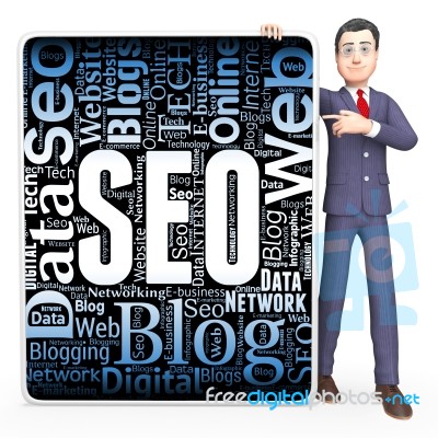 Seo Sign Means Website Optimization And Web 3d Rendering Stock Image