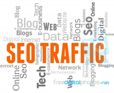 Seo Traffic Shows Search Engines And Internet Stock Image