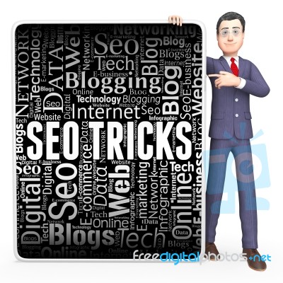 Seo Tricks Shows Search Engine And Board 3d Rendering Stock Image