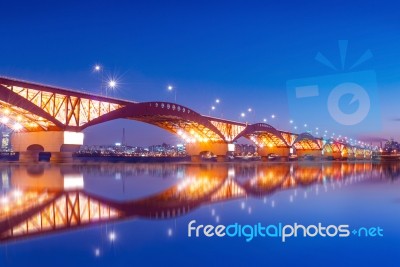 Seongsan Bridge With Reflections.korea Stock Photo