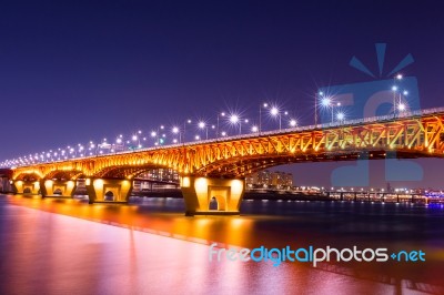 Seongsu Bridge At Night In Seoul,korea Stock Photo