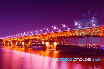 Seongsu Bridge At Night In Seoul,korea Stock Photo