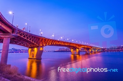 Seongsu Bridge At Night In Seoul,korea Stock Photo