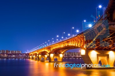 Seongsu Bridge At Night In Seoul,korea Stock Photo