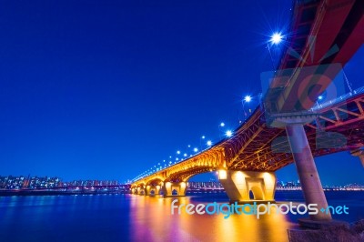 Seongsu Bridge At Night In Seoul,korea Stock Photo