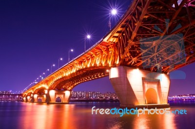 Seongsu Bridge At Night In Seoul,korea Stock Photo