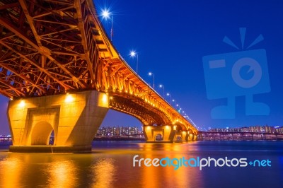 Seongsu Bridge At Night In Seoul,korea Stock Photo