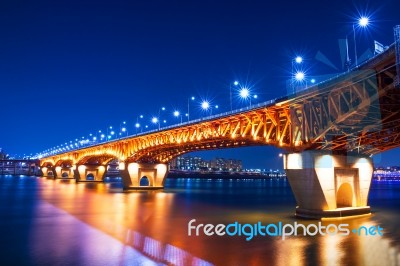 Seongsu Bridge At Night In Seoul,korea Stock Photo