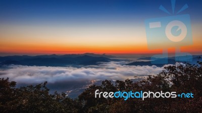 Seoraksan Mountains Is Covered By Morning Fog And Sunrise In Seoul,korea Stock Photo